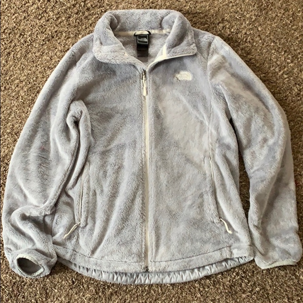 North Face fuzzy light gray jacket